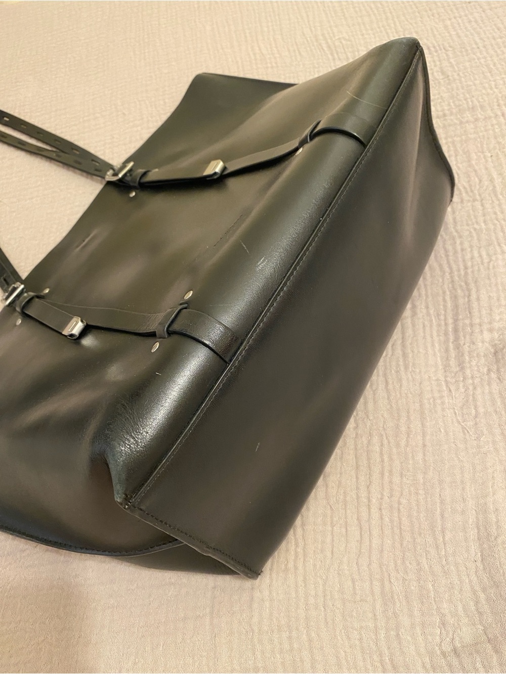 Black Leather Tote Bag with Adjustable Straps - Picture 7 of 15